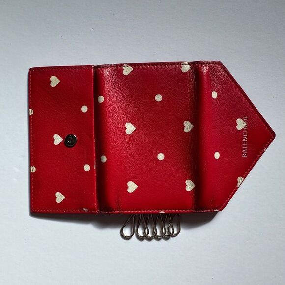 Balenciaga Heart-Patterned Red Wallet Key Card Holder - Picture 3 of 7